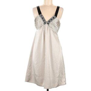 NWT BCBGMaxAzria Champagne Beaded Embellished V-Neck Knee Length Cocktail Dress
